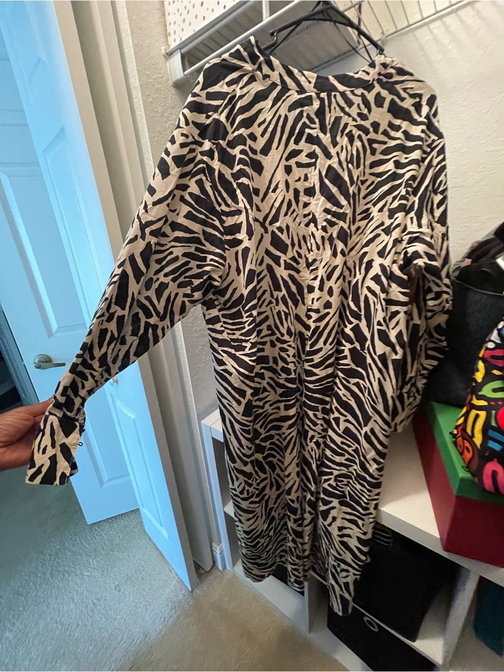 H&M Black & Cream Zebra Print Flowy Midi Dress